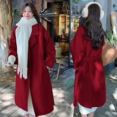 红色双面羊毛呢大衣女过年战袍2025冬季新款宽松毛呢外套p140k218，女装毛呢外套，浙宝318
