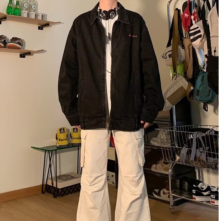 J3360-P128美式复古做旧水洗刺绣牛仔外套男女秋季古着休闲,男装工装外套,电商B323A