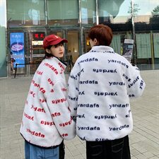 703-Y253冬季超酷定制印花羊羔毛拼色外套双面穿棉衣，男装棉衣，星座703