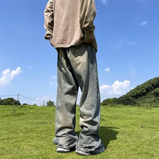 美式水洗直筒牛仔裤男女2024秋冬季新款垂感男生百搭阔腿裤-CK996，男装牛仔裤，星座601-2