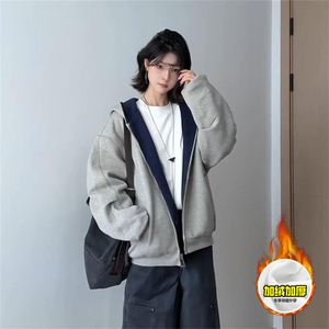 480G重磅加绒硬挺boxy男女秋冬美式高街结构双面连帽卫衣开衫外套图片