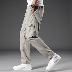 春秋季新款纯棉直筒休闲裤男士拉链多口袋工装裤加大码阔腿裤宽松，男装休闲裤，钱塘6003（原4033）