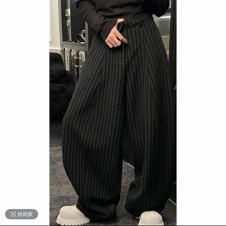 原版高克重加厚小众条纹弯刀阔腿长裤男潮K1006-P78(网图）,男装休闲裤,电商B267