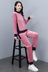 2021冬季新款加厚双面丝绒休闲套装时尚显瘦保暖两件套，女装套装/套裙，凯瑟曼