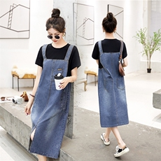 C8032夏季2024背带裙短袖T恤牛仔裙女连衣裙漂亮女裙，女装连衣裙，蓝诺裳