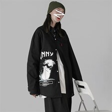 2021秋季新中性风蒙马特港风猫咪印花休闲大码男衬衫C519-P45，男装衬衫，电商A001