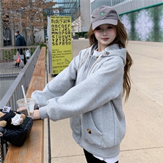 现货2026春秋季连帽外套女针织撞色可爱风学生休闲百搭外，女装卫衣/绒衫，网红馆