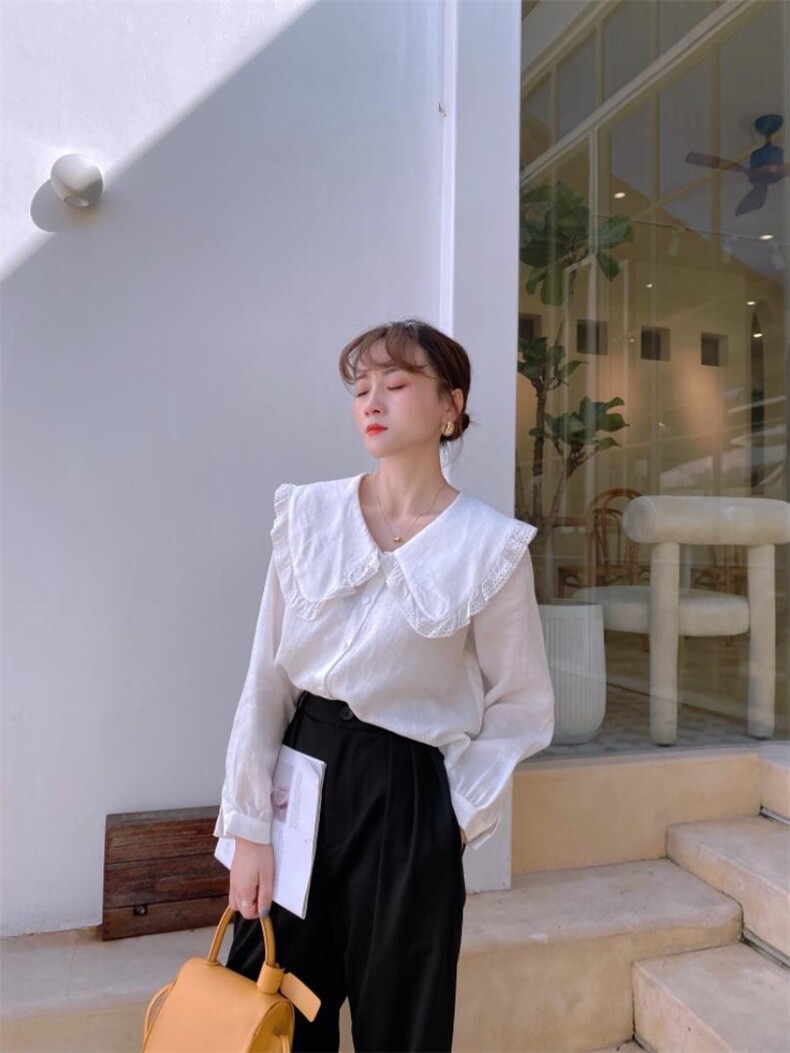 苎娃娃领衬衫，女装衬衫，驿谷