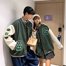 潮牌字母刺绣棒球服男2021美式街头嘻哈宽松毛呢外套W2126-P56，男装夹克，星座512-4