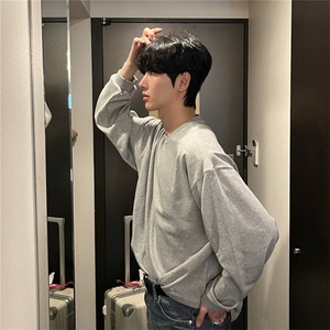 816B-DS99-P45 春季男女韩纯色圆领卫衣打底百搭情侣休闲宽松图片