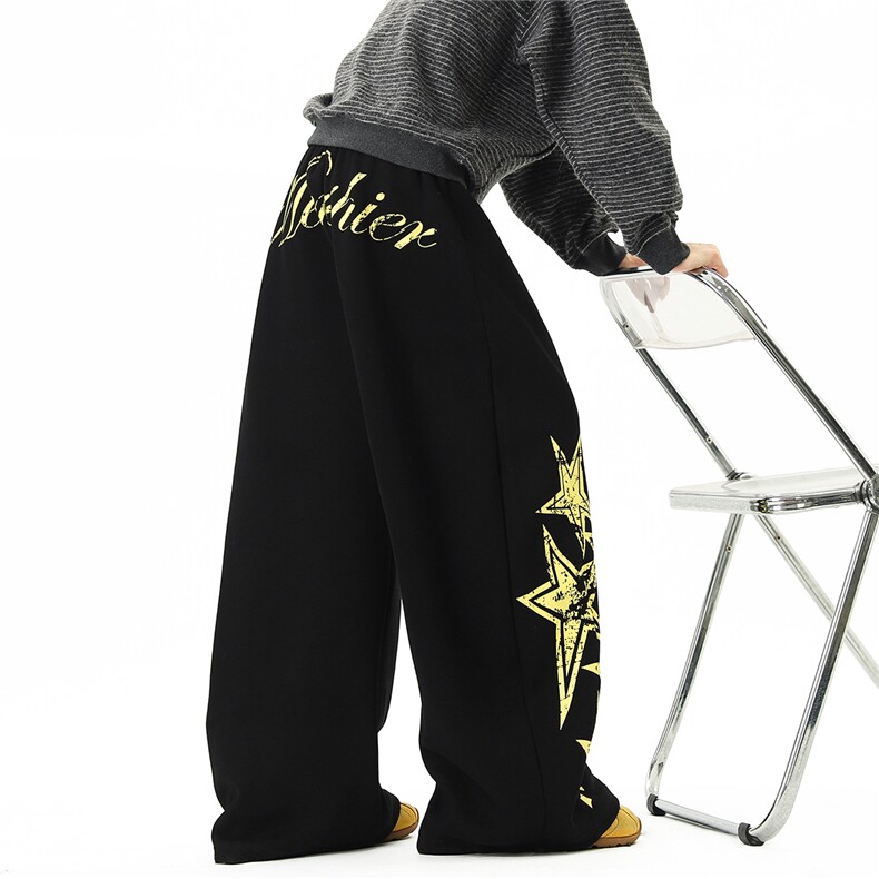 【现货】美式慵懒星星印花宽松阔腿弯刀卫裤1XZ502-K870-特48,男装休闲裤,星座502