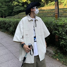 五分袖夏季潮流气质新款青春流行潮衬衫方领原宿纯色男简约，男装衬衫，星座716-4