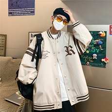 秋季港风潮流宽松撞色立领夹克棒球服外套男G6295P65控78，男装夹克，电商A268A