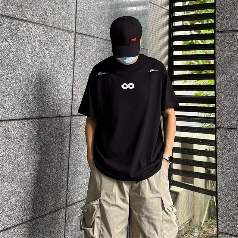 万针全刺绣解构设计260克重磅双纱纯棉高品质美式高街短袖T恤特35,男装T恤,电商A486-1