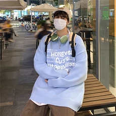 港风夜景时尚字母印花宽松休闲圆领毛衣A247-M8899特批45控78，男装针织衫/毛衣，电商A247