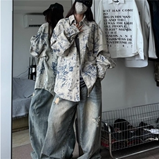翻领原宿扎染刺绣牛仔外套男女204春秋美式新款夹克潮W5902-P68，男装夹克，星座412-2