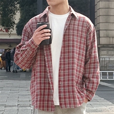春季新款现货（跨境电商）格子男女情侣款潮流宽松格纹衬衣，男装衬衫，星座1107-1