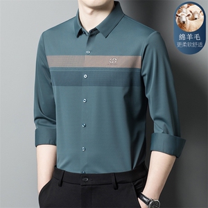 男春秋中青年薄款商务翻领衬衫休闲纯色长袖POLO衫XY6629-P108图片