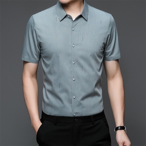 2024新款短袖衬衫男秋季条纹免烫寸衫中年薄款商务休闲上衣服P65图片