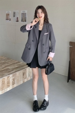 灰色休闲西装外套女2025春季新款小个子气质复古高级感宽松小西服，女装西装，2C032