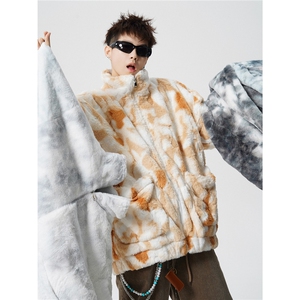 1羊羔毛棉衣潮扎染情侣大码M-5XL毛绒外套男YG7503P128控168,男装棉衣,星座226-2