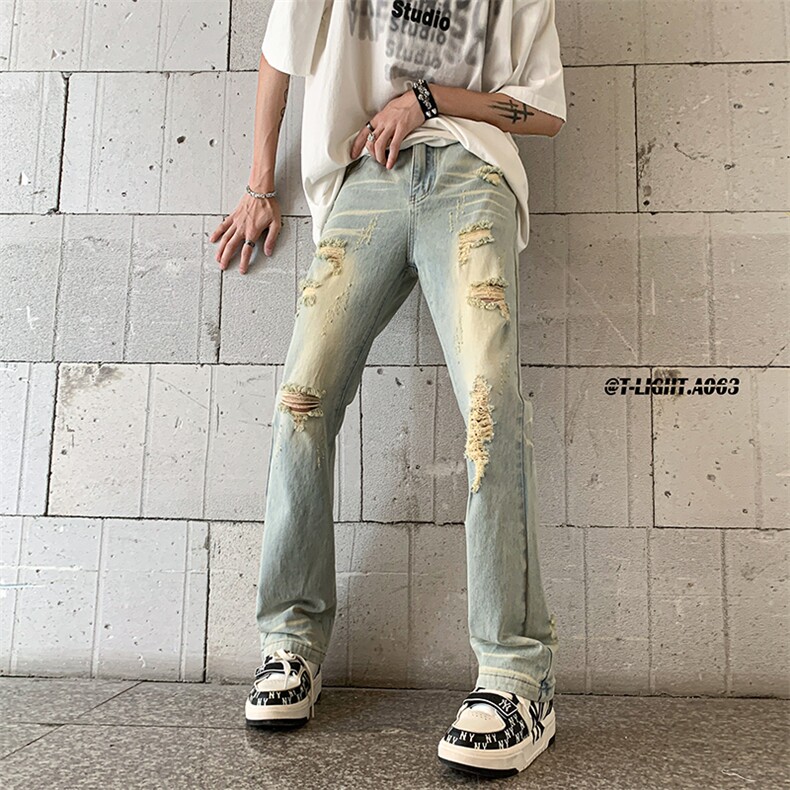 夏季美式高街ins小众破洞牛仔裤货号K755P6588,男装牛仔裤,电商A063