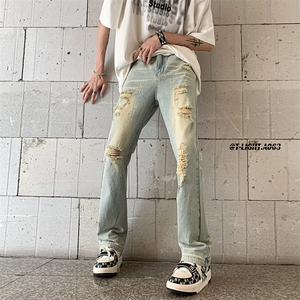 夏季美式高街ins小众破洞牛仔裤货号K755P6588图片