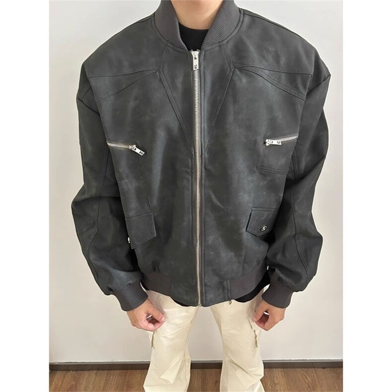 小众高级感美式街头复古拉链口袋麂皮夹克男女同款外套FJK223,男装夹克,星座208-5