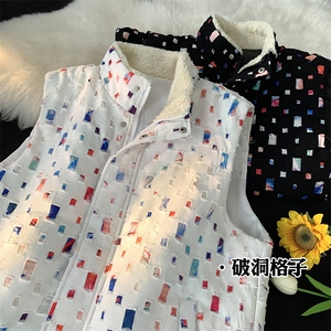 2025冬季新款格子拼接马甲棉袄A316-1-Y100P110控138图片