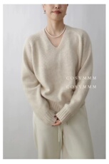 v领针织衫女外搭慵懒松弛感宽松上衣，女装针织衫/毛衣，半城羊绒