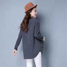 修身百搭长袖拼接POLO领衬衫2020年秋季潮流简约个性显瘦，女装衬衫，众宇琦