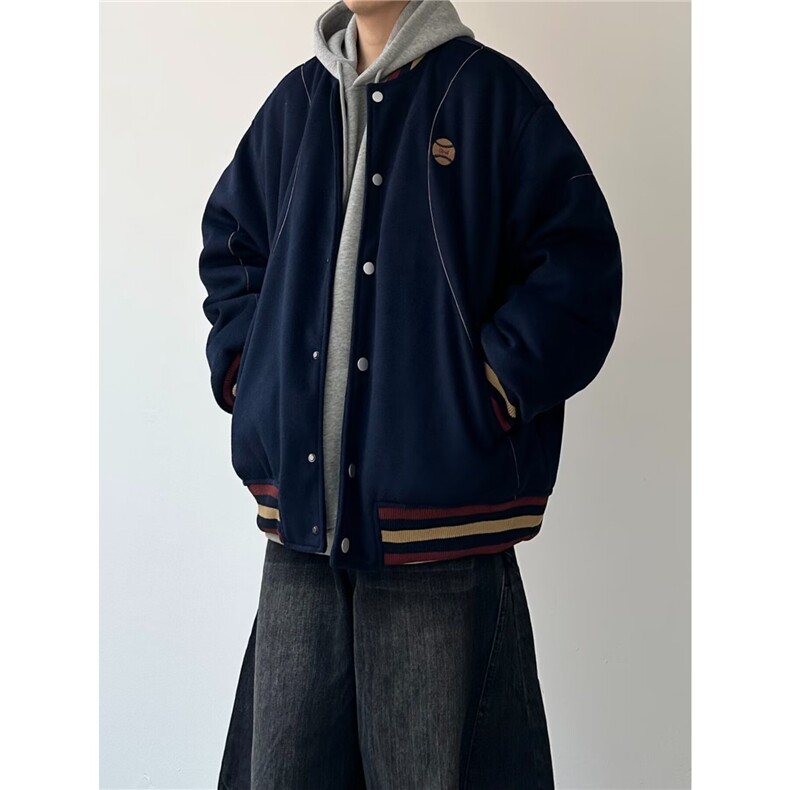 棒球服外套男春秋季2026新款潮牌宽松复古撞色休闲假两件夹克图片