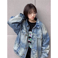 网络图现货美式高街复线设计感牛仔新款做旧情侣外套JJ57-P85，女装短外套，星座715-7