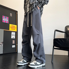 春季潮流美式高街垂感褶皱设计三条杠宽松直筒长裤A436-817-P35，男装休闲裤，电商A436