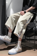 K6030/P30夏款港风格子撞色排扣潮七分裤男短裤大码休闲裤男控45，男装休闲裤，电商A141