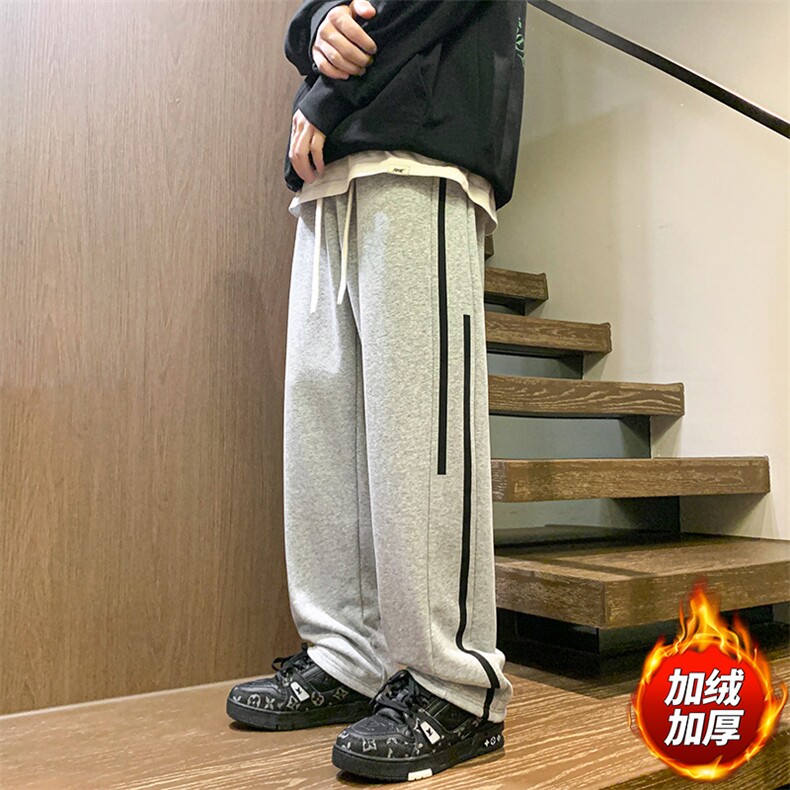 秋季木地板新款直筒男裤休闲百搭港风宽松加绒卫裤K3220H-P45,男装休闲裤,星座717