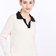 新款休闲潮流时尚Polo领纯绒纯山羊绒衫女翻领套头毛衣，女装羊绒衫，星纬羊绒