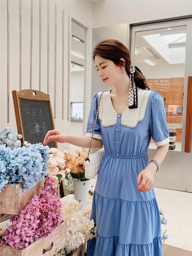 【现货】珍珠领气质连衣裙，女装连衣裙，新依佳人