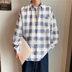 日系格子衬衣夏季春秋休闲长袖潮衣服薄男士新款外套W1253-P35