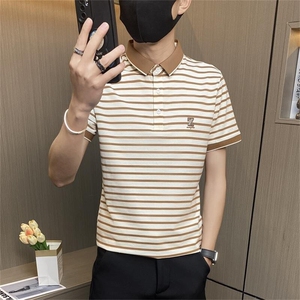 PL043-特P40条纹短袖polo衫男夏季修身翻领t恤潮牌男装潮流半袖男