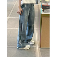 【网图】复古蓝泼墨破洞牛仔裤男款夏季美式vibe裤子KNZ01CC-P48，男装牛仔裤，星座1007（原301D）