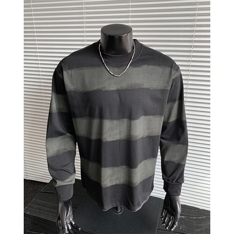 重磅全棉300克双纱扎染条纹长袖秋季圆领打底衫RH5561-特P38，男装T恤，星座610B-1