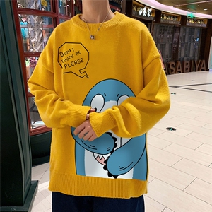 1港风圆领中性情侣潮流大码M-5XL印花加厚毛衣男7785P55加绒P70图片