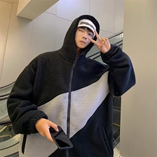 2022衣宽松外套韩版潮流秋季羊羔毛连帽撞色服W5715-P42，男装棉衣，星座512-3
