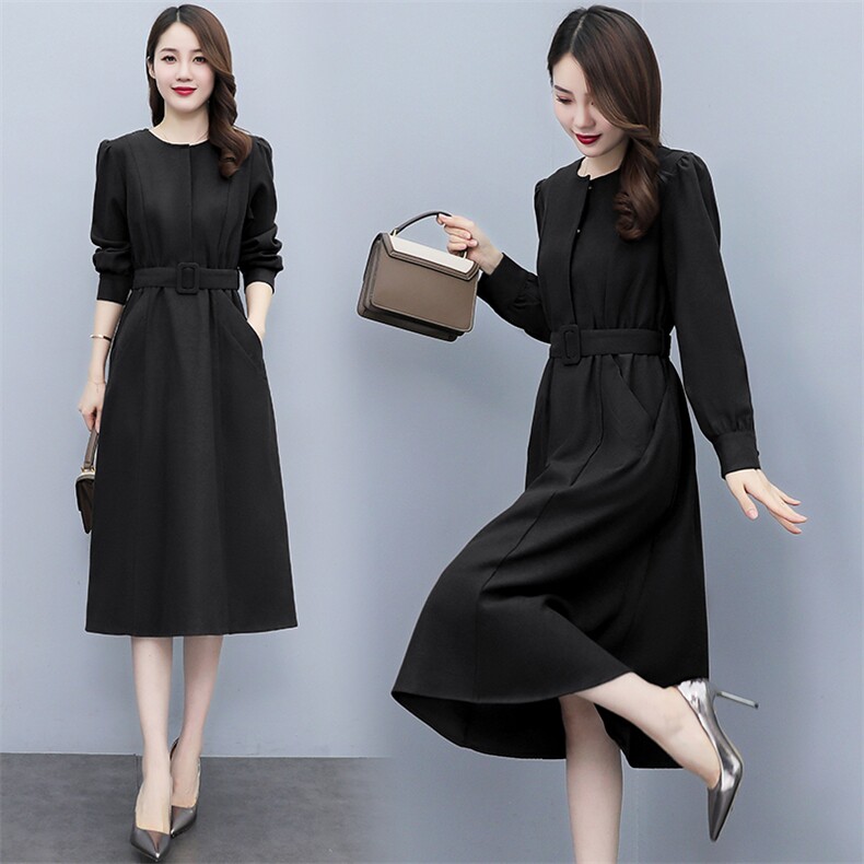 高级感红色长袖连衣裙女春秋2025新款收腰显瘦气质别致漂亮长裙子，女装连衣裙，丝露怡语