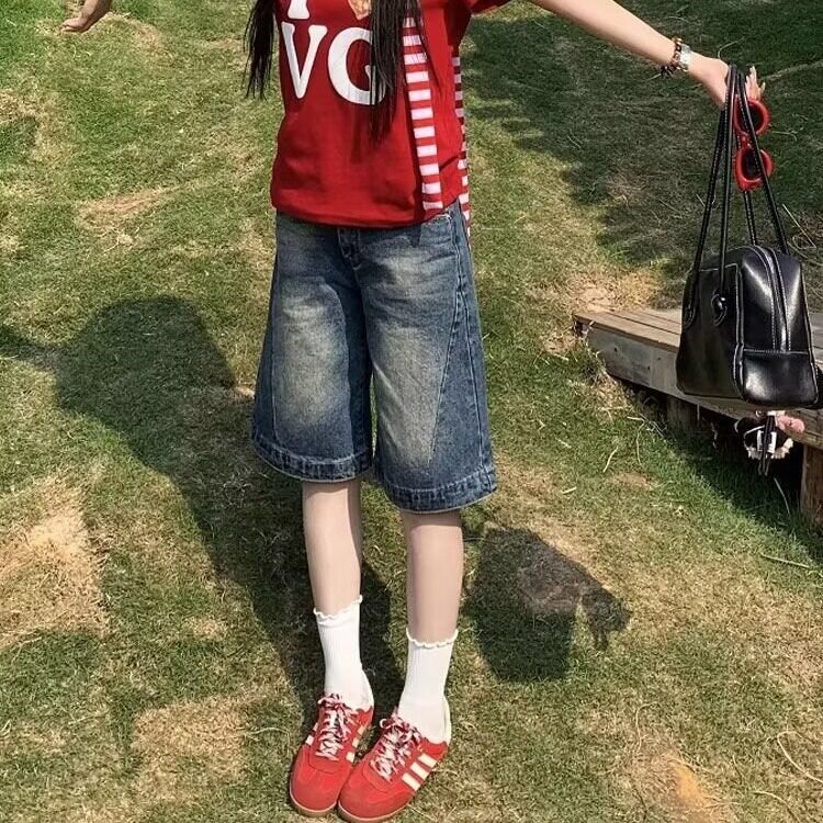 大码五分牛仔短裤女夏季薄款胖宽松小个子阔腿低腰显瘦直筒中裤,男装牛仔裤,星座1210-1