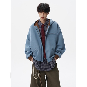 8XL-M 美式复古撞色连帽水洗夹克男高级感做旧情侣外套JK1327P88图片