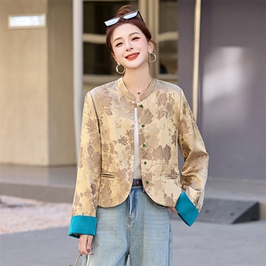新中式国风提花外套女2025春季新款小个子高级感修身短款唐装上衣图片