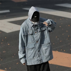 日系古着感纯黑色牛仔棉服男工装棉衣冬季潮牌外套，男装夹克，星座716-2
