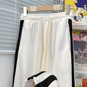 夏款男长裤条纹拼接长腰带直筒宽松长裤卫裤H1200 P33图片